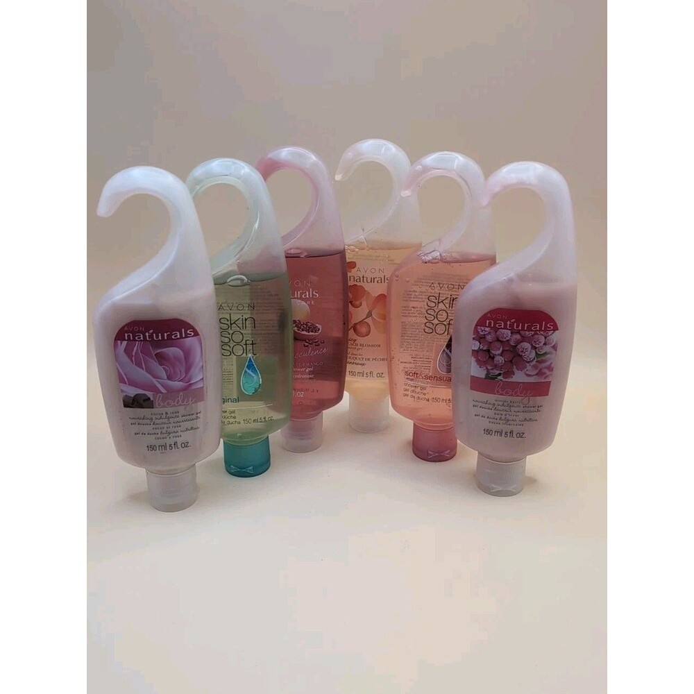 Lot Of 6 Avon Bath & Shower Gels With Hook Hangers 5 Fl Oz Each-VTG